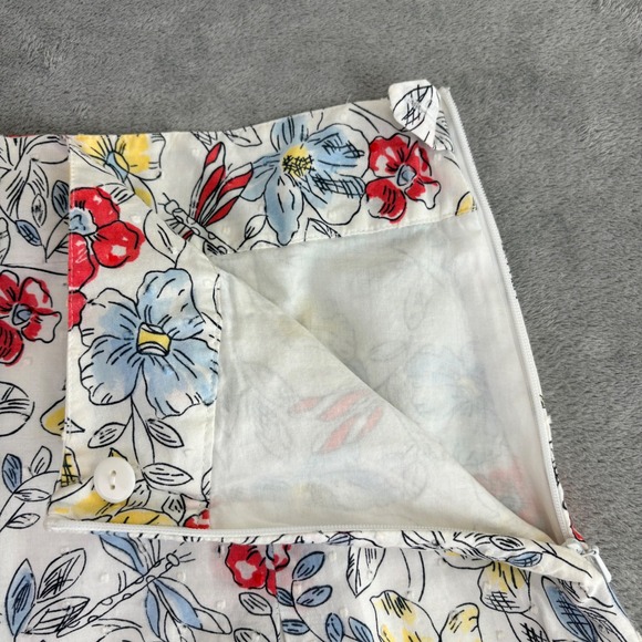 Talbots Womens 10 A Line Midi Skirt Floral Dragonfly Blue White Cottage Garden - Picture 9 of 12